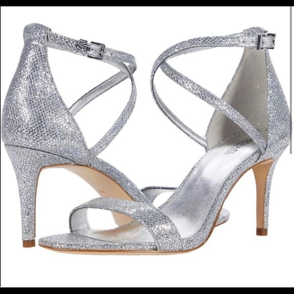 Michael Kors Ava Mid Sandal in Silver Glitter Mesh- Size 9 and 9.5 $125 - Picture 1 of 4